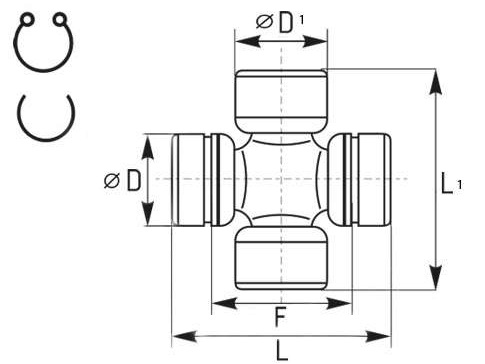 Kardanový kríž - zaistený 2x zvonku 2x z vnútra